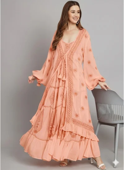 Alaya Hand Embroidered Chikankari Modal Kaftan-AL3605